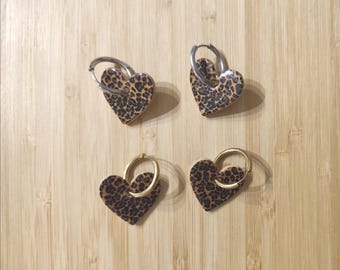 Pendientes intercambiables de arcilla polimérica, joyería hecha a mano, regalo para mujer - Diseño "Leopardo Enamorado"