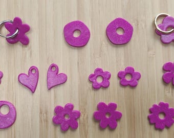 Pendientes intercambiables de arcilla polimérica, joyería hecha a mano, regalo para mujer - Colección "Glitter Violet"