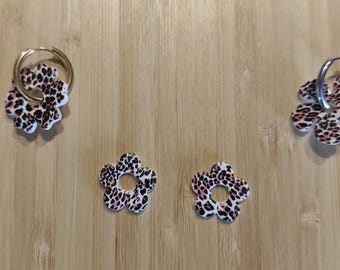 Pendientes intercambiables de arcilla polimérica, joyería artesanal, regalo para mujer - Colección "Leopardo Rosa"