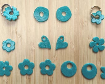 Pendientes intercambiables de arcilla polimérica, joyería hecha a mano, regalo para mujer - Colección "Glitter Turquoise"