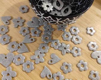 Pendientes intercambiables de arcilla polimérica, joyería artesanal, regalo para mujer - Colección "Plata"