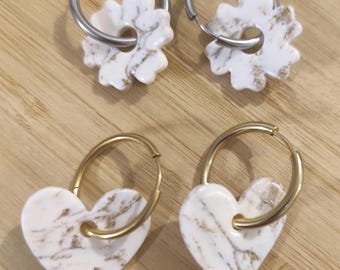 Pendientes intercambiables de arcilla polimérica, joyería artesanal, regalo para mujer - Colección "Carrara"