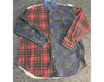 Camisa de franela a cuadros con estampado de retazos de American Eagle vintage para hombre, talla grande, multicolor AEO