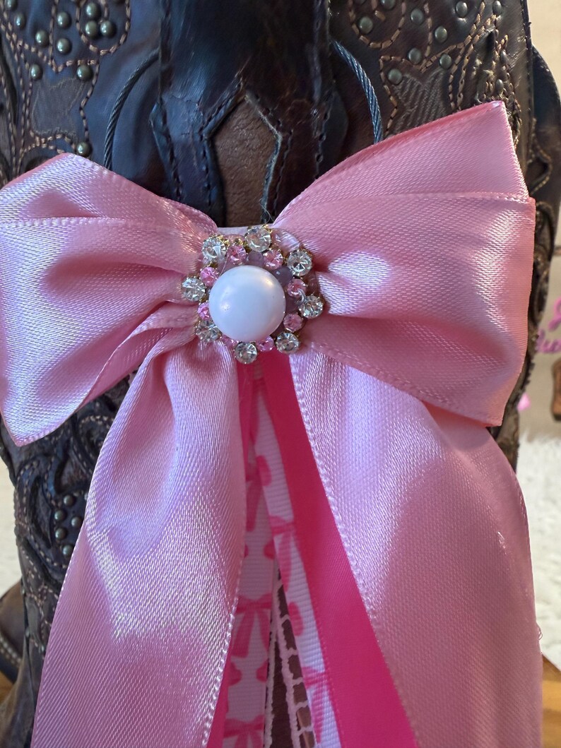Pink Ribbons and Pearl Boot Bows - Etsy