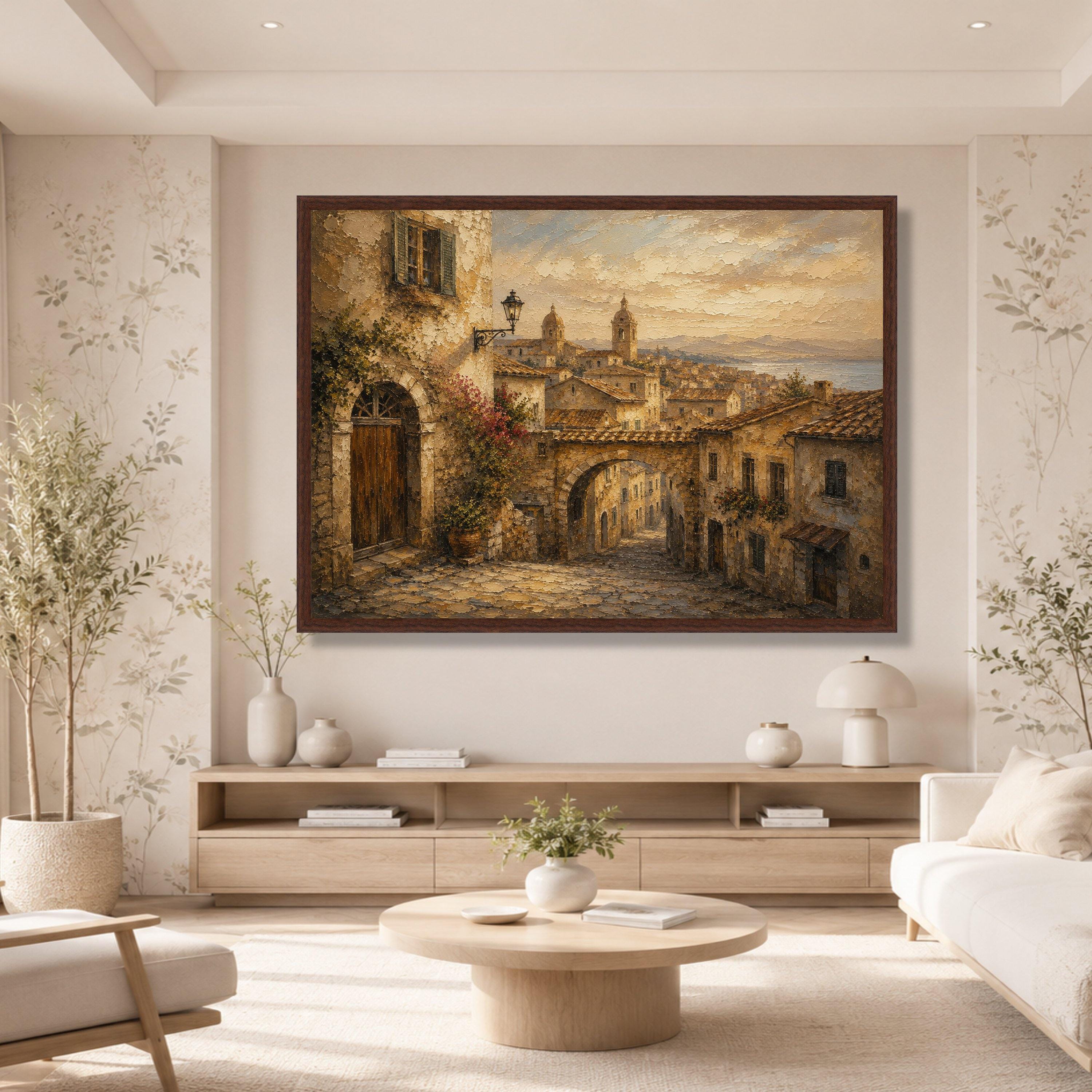Old European Town Canvas Wall Art, Vintage Cityscape Print, Rustic