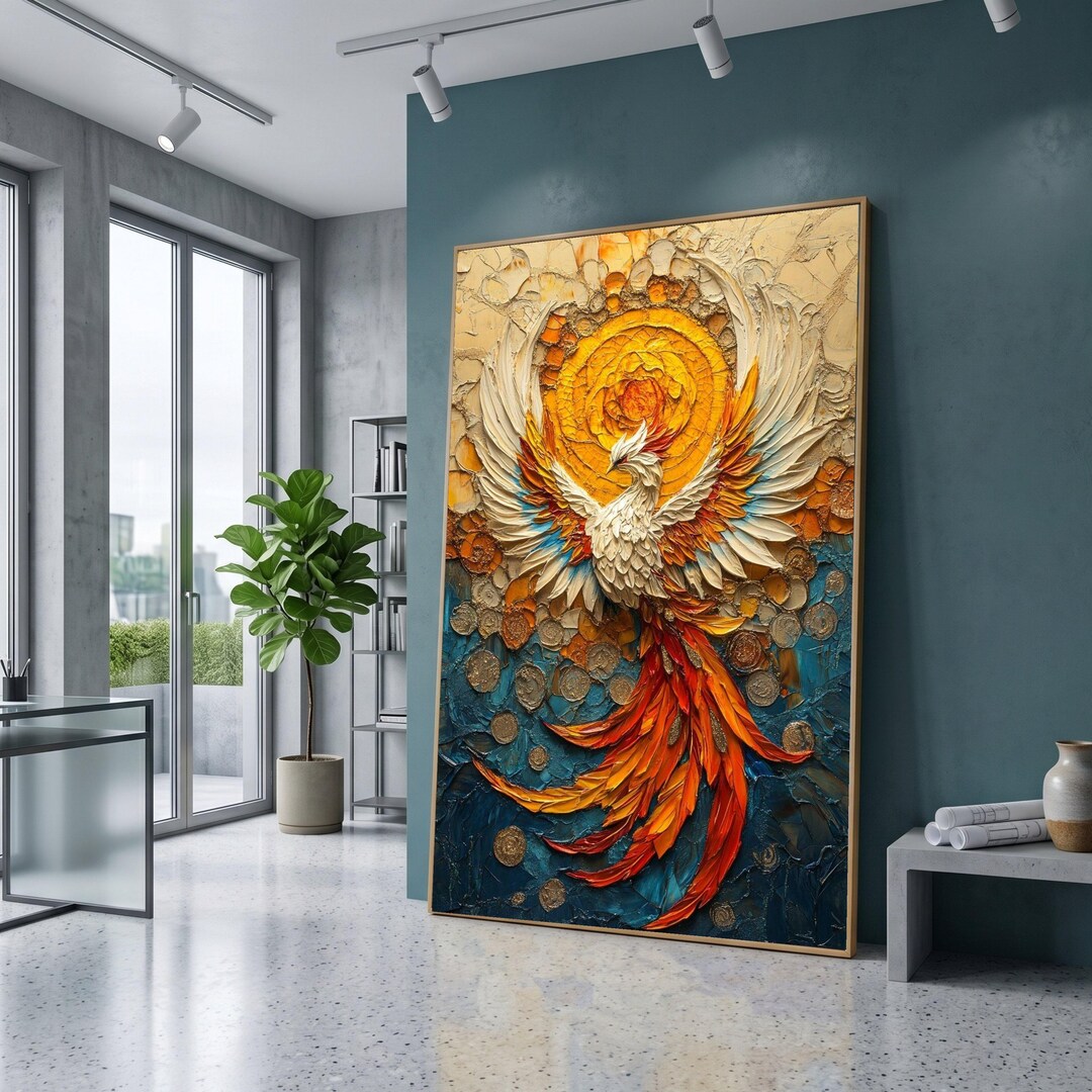 Vibrant Phoenix Rising Canvas Art, Fiery Bird Wall Decor, Sunburst ...