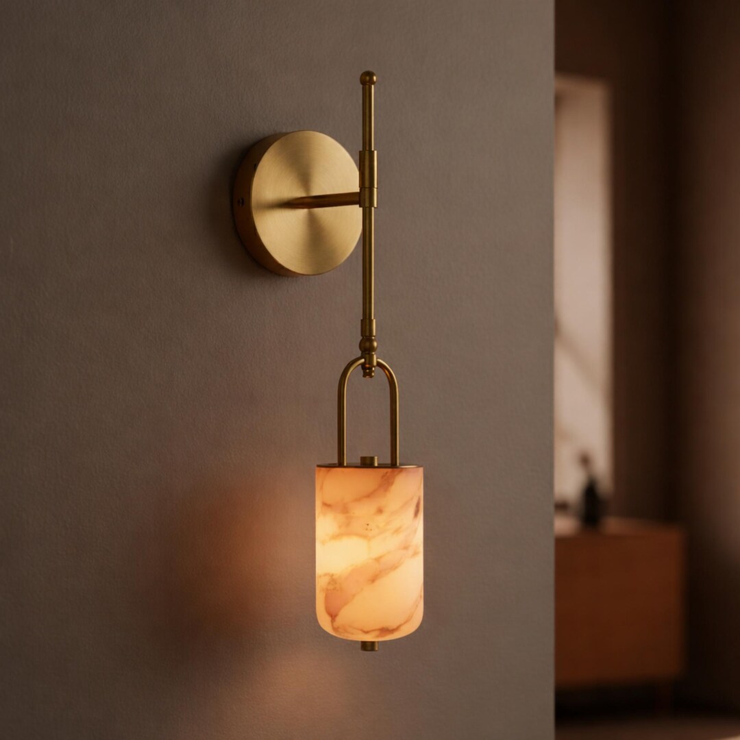 Modern Marble Wall Sconce, Brass Alabaster Wall Light, Custom Stone ...