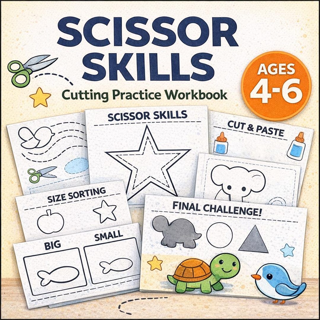 Scissor Skills Workbook for Preschool | Cutting Practice PDF | Ages 4-6 ...