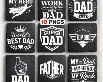 Posavasos de pizarra grabados con láser para el Día del Padre: Juego de posavasos de pizarra grabados con láser, archivo PNG y SVG de pizarra grabada con láser, Glowforge (archivo digital).