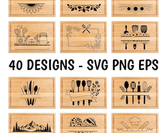 Paquete de archivos SVG para bandejas de cocina: posavasos, archivo de grabado láser para tabla de cortar con ilusión 3D, grabado para tabla de embutidos, Glowforge (descarga digital).