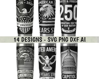 Paquete de archivos SVG para grabado láser de vasos térmicos de 20 oz conmemorativos del 250 aniversario de EE. UU. (Descarga digital)