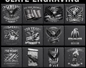 Archivos de grabado láser para posavasos de pizarra 3D del 250 aniversario de EE. UU.: diseños de monedas de metal, grabado láser patriótico, glowforge, archivo de grabado láser de EE. UU.
