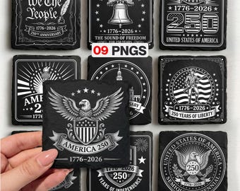 09 Archivos digitales del 250 aniversario de la América patriótica para posavasos de pizarra grabados con láser, Glowforge, Lightburn, XTool.