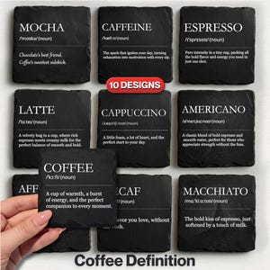 Coffee Definition Coasters PNG File: Funny Coffee Lover Gift, Slate Coaster Engraving Espresso Latte Cappuccino Decor Table Decor Bundle