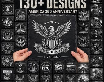 Paquete gigante de archivos de grabado láser "250 años de América" para descarga digital: Diseños de grabado láser para posavasos patrióticos de pizarra del 4 de julio.