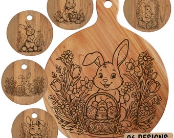 Paquete de conejitos adorables en formato SVG y PNG: vectores para diseño en madera, camisetas, pizarra, lienzo, tazas, tablas de cortar para grabado láser, posavasos y charcutería.