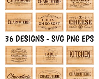 Paquete de archivos SVG para tabla de charcutería, frases divertidas para la cocina, bandeja de comida SVG, tabla de cortar SVG, tabla de picar SVG, receta, archivos de corte láser Glowforge.