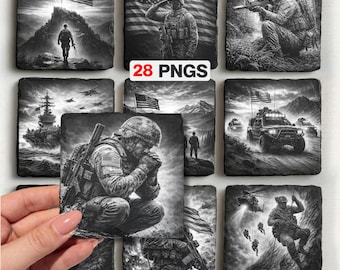 Archivos de grabado láser con ilusión 3D de veterano militar estadounidense: PNG patriótico, regalo para veterano patriótico, PNG para posavasos de pizarra, Glowforge.