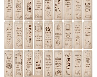 32 Bookmark Bundle SVG: Wooden Template Engraved Laser Cut Files, Book Lover Gift, Teacher/Student Gift, Engraved Wood Templates, Glowforge.