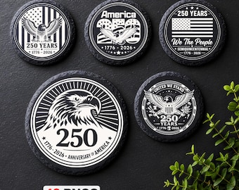 48 archivos de grabado láser del 250 aniversario de EE. UU.: diseños de posavasos de pizarra del 4 de julio, grabado láser patriótico, glowforge, archivo de grabado láser de EE. UU.