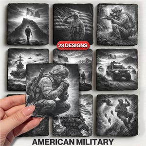 Lasergraveringsfiler med 3D-illusion av amerikansk militärveteran: Patriotisk PNG, patriotisk veteranpresent, PNG för skifferunderlägg, Glowforge.
