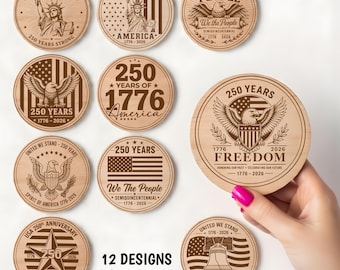 12 plików do grawerowania laserowego z okazji 250. rocznicy USA: Patriotyczna podstawka SVG, plik do wypalania laserowego, wycinarka CNC Glowforge xTool (pobranie cyfrowe)