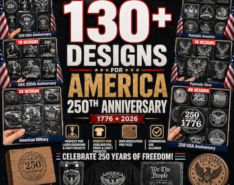 Paquete gigante de archivos de grabado láser de 250 años de Estados Unidos (descarga digital): Diseños de posavasos de pizarra patrióticos para grabado láser, glowforge, Laser Burn