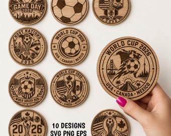 Soccer/Football World Cup 2026 SVG Coasters Laser Engraving Files: Football Coasters Svg Bundle, Soccer Coasters Laser Burn File, Glowforge.
