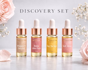 Luxury Body Oil Discovery Set | Perfume Oil Sample Set | 4 Scent Collection | Long Lasting Fragrance | Hydrating Glow Oils | Gift for Her