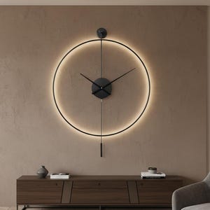 Oversized Modern Gold Metal Wall Clock: Silent Pendulum, Minimalist Design