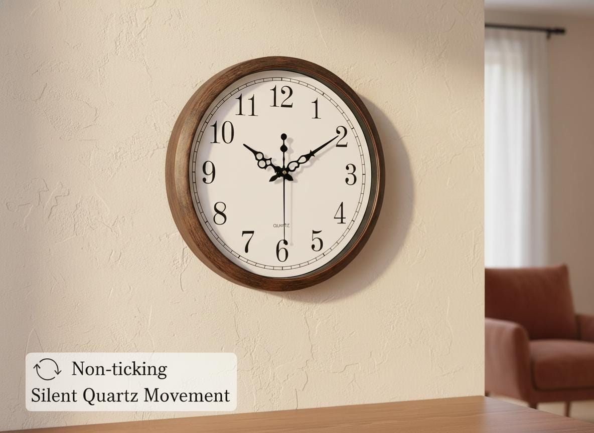 Large 16-inch Silent Wall Clock: Rustic Brown Vintage Modern Decorative ...