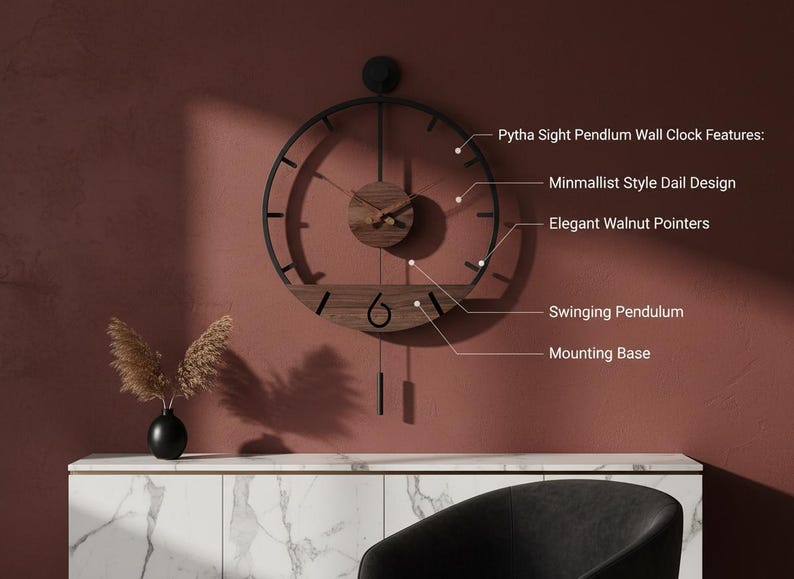 Oversized Walnut Pendulum Clock, Modern Farmhouse Silent Wall Decor - Etsy