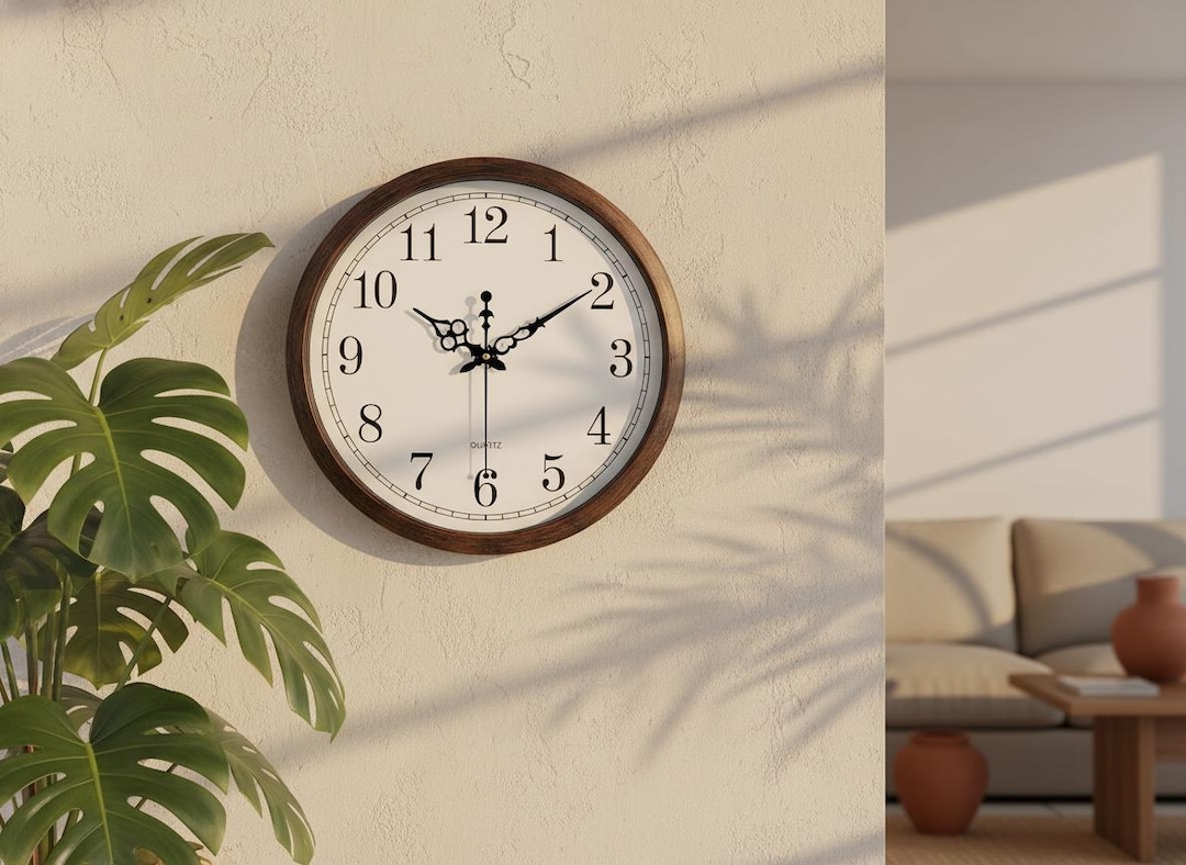 Large 16-inch Silent Wall Clock: Rustic Brown Vintage Modern Decorative ...