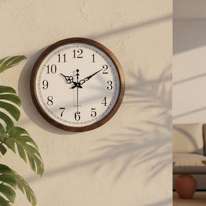 Large 16-Inch Silent Wall Clock: Rustic Brown Vintage Modern Decorative Kitchen Office timepiece