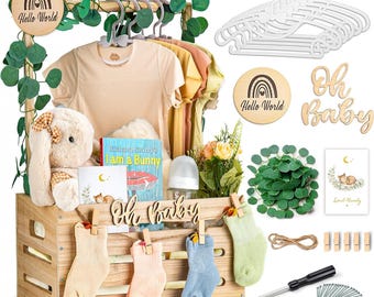 Armadio in legno per baby shower, cesto per neonati con manico, cesto regalo personalizzato per neonati, cesto portaoggetti, regalo di benvenuto per neonato maschio femmina