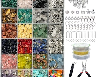 Kit di 1587 pezzi di perline per la creazione di gioielli, perline di cristallo, pinze per gioielli, filo per perline, ganci per orecchini, anelli, braccialetti per ragazze e adulti