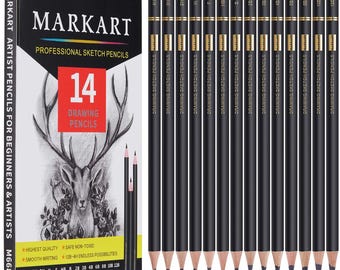 Set di matite da disegno professionali MARKART da 14 pezzi con matite in grafite 12B-4H per artisti del disegno