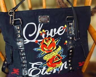 Ed Hardy Black Embossed Studded Tote Bag Ed Hardy Large Bags & Handbags for Women for sale | eBay main image 3