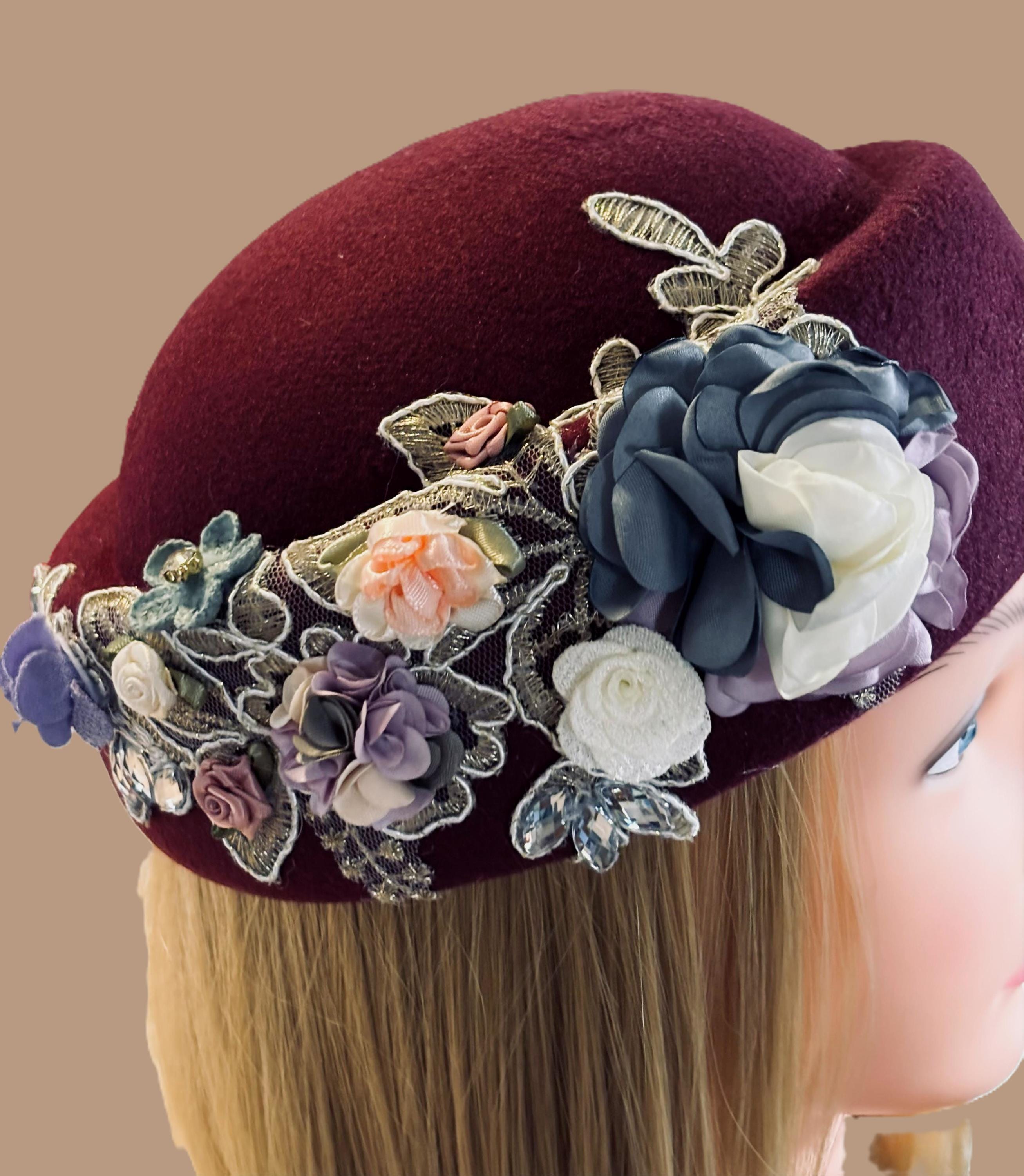 Elegant Women\'s Pillbox Hat-Design Burg Color Burgundy Pillbox Hat - Etsy main image 4