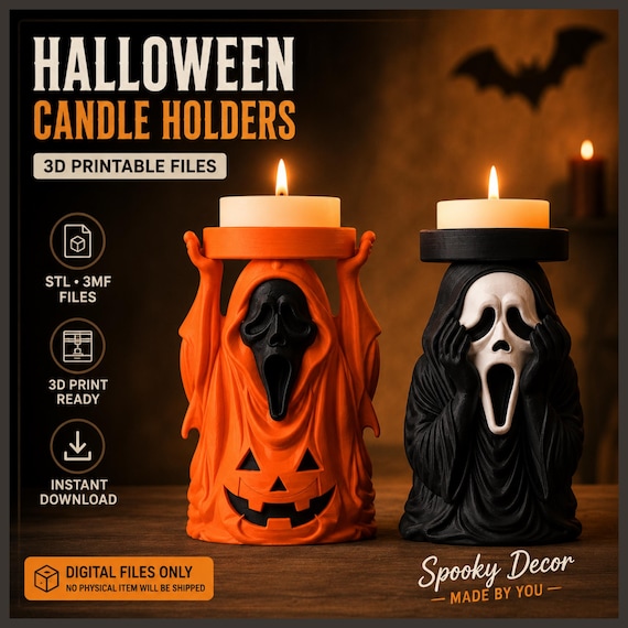 Halloween Ghost Pumpkin Candle Holders, 3D Printable Files (STL, 3MF)