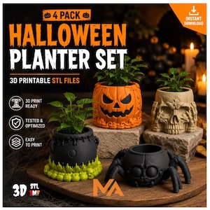 Halloween Planter Bundle STL Files (4 Pack), Spooky Decor (Digital Download)