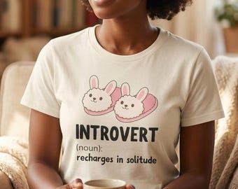 Introvert Definition Shirt | Funny Introvert Shirt | Bunny Slippers Graphic Tee | Cozy Homebody Shirt | Gift for Her