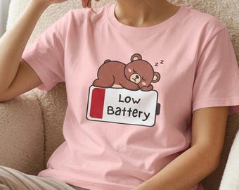 Low Battery Bear Shirt, Funny Introvert Tee, Cute Kawaii Bear T-Shirt, Antisocial Humor Gift
