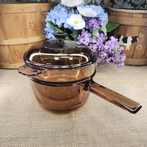 Vision Corning Ware France V-20-B Amber Double Boiler, 1.5L Handled Pot, and Pyrex V1.5C lid