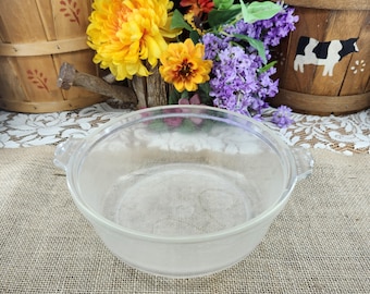 Vintage PYREX- CG Dollar Sign Monogram- Glass 2-quart Bowl Casserole Dish Clear 024-624-B w/ Tab Handles