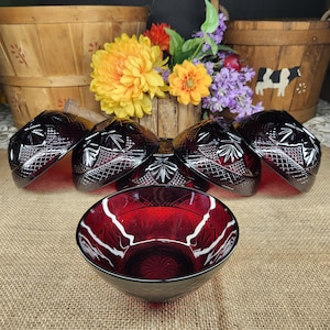 Vintage Cristal D' Arques Durand Antique Ruby- Small Salad Bowl- 5 5/8"- Set of 6