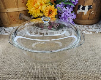 Vintage LARGE 3-QT Pyrex #026 Round Glass Casserole Dish w/ Pyrex 686-C B-22 lid