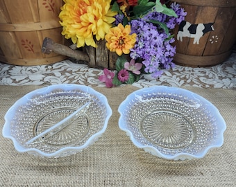 Vintage Anchor Hocking Moonstone Thumbprint Opalescent Compote Bowls