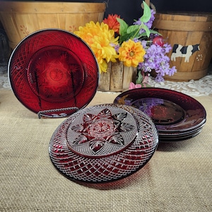 Vintage Cristal D' Arques Durand Antique Ruby- Luncheon Plate- 8"- Set of 6