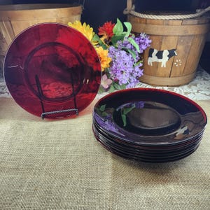 Vintage Anchor Hocking Royal Ruby Red Dinner Plates-9.25"- Set of 8